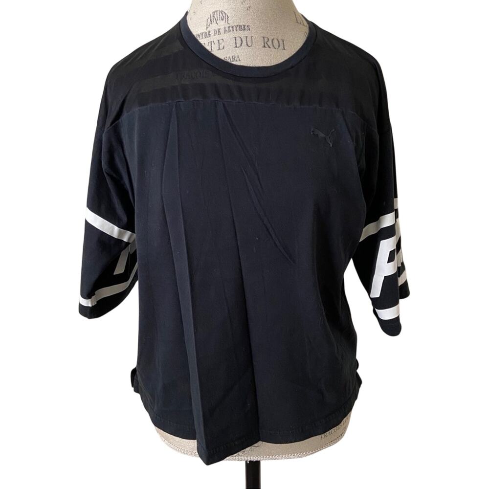 Puma Black and White Sheer Back 3/4 Sleeve Shirt Women's Size Small